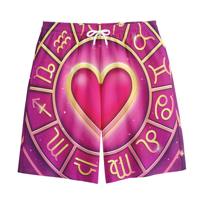 Pink Heart Zodiac Wheel Print Cotton Shorts