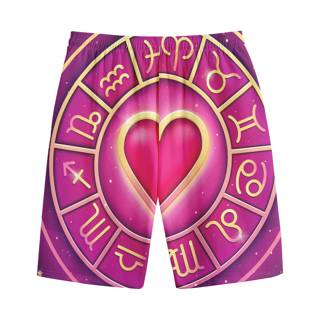 Pink Heart Zodiac Wheel Print Cotton Shorts