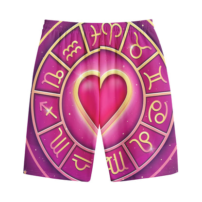Pink Heart Zodiac Wheel Print Cotton Shorts