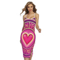 Pink Heart Zodiac Wheel Print Cross Back Cami Dress