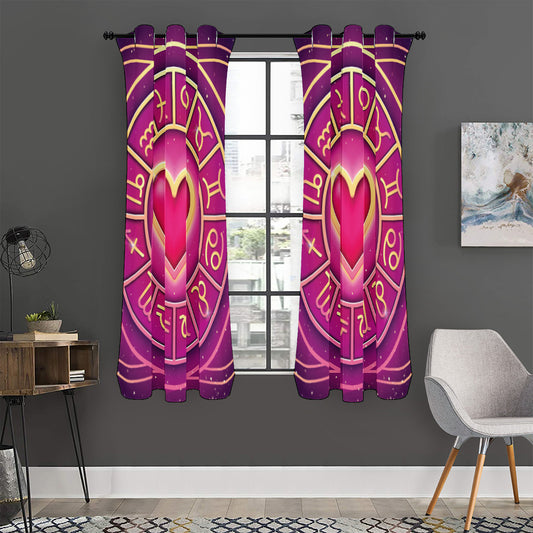 Pink Heart Zodiac Wheel Print Curtain