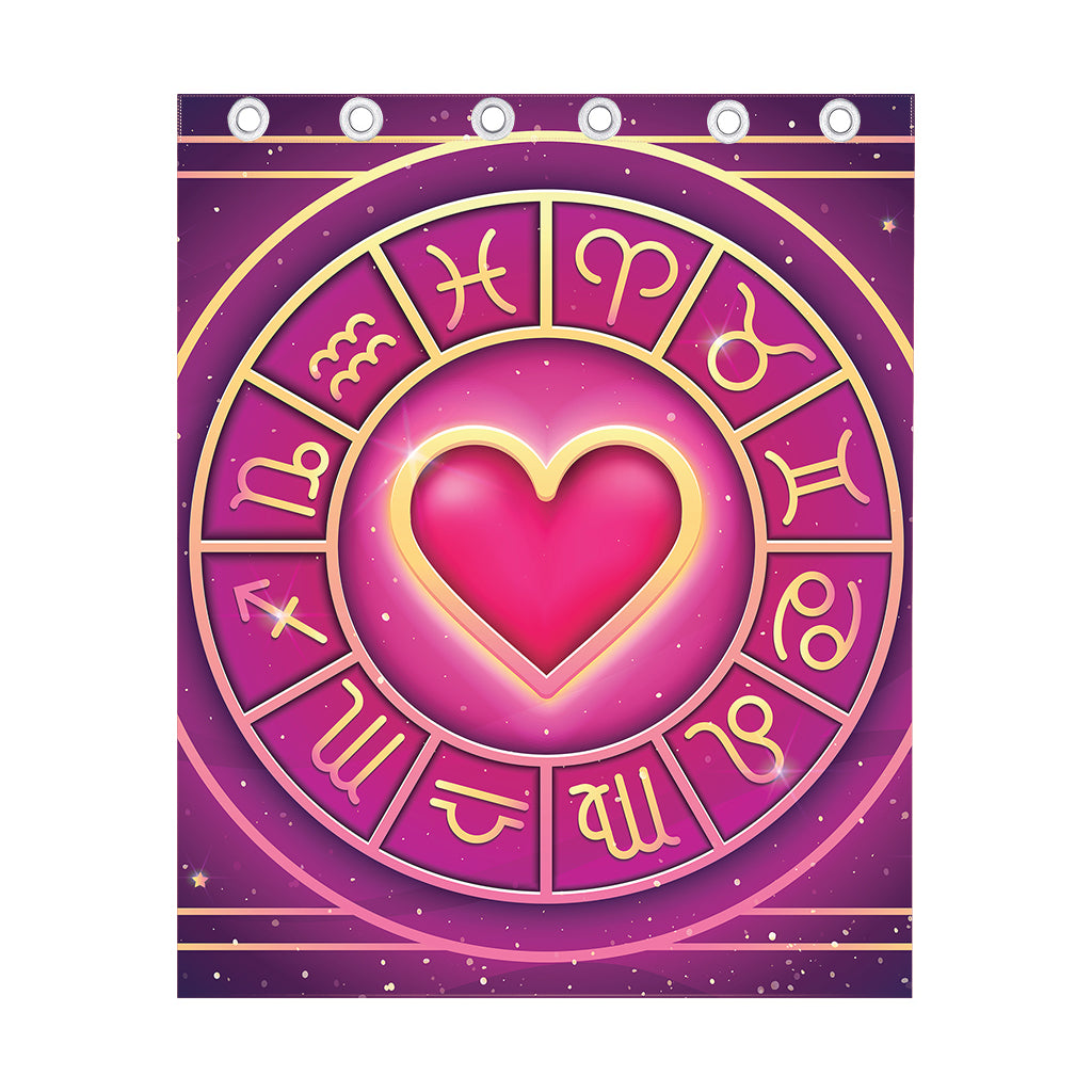 Pink Heart Zodiac Wheel Print Curtain