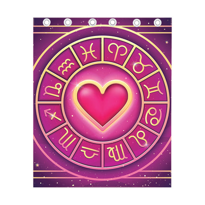 Pink Heart Zodiac Wheel Print Curtain