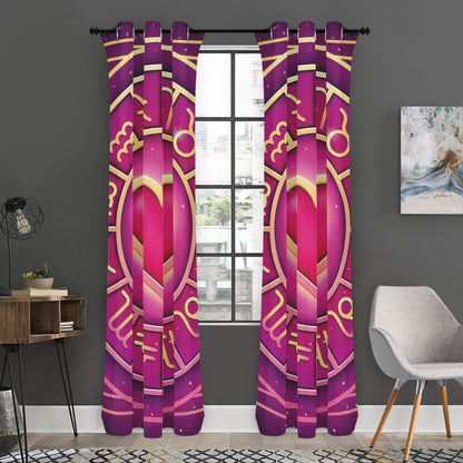 Pink Heart Zodiac Wheel Print Curtain