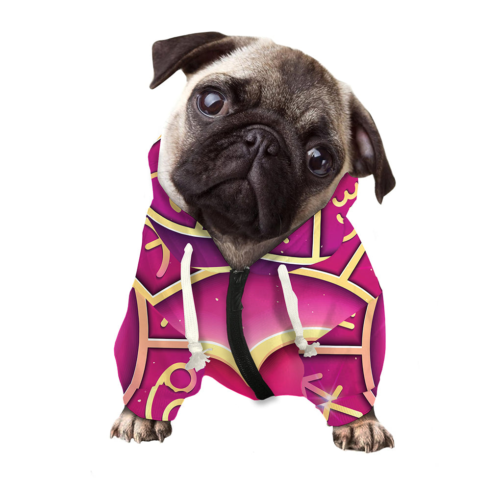 Pink Heart Zodiac Wheel Print Dog Zip Up Hoodie
