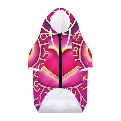 Pink Heart Zodiac Wheel Print Dog Zip Up Hoodie