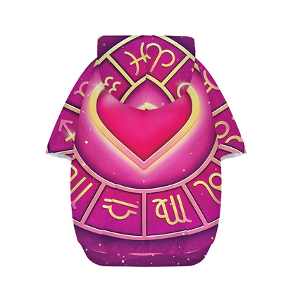 Pink Heart Zodiac Wheel Print Dog Zip Up Hoodie