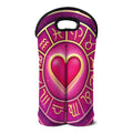 Pink Heart Zodiac Wheel Print Double Neoprene Wine Tote