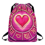 Pink Heart Zodiac Wheel Print Drawstring Backpack