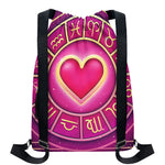 Pink Heart Zodiac Wheel Print Drawstring Backpack