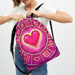 Pink Heart Zodiac Wheel Print Drawstring Backpack