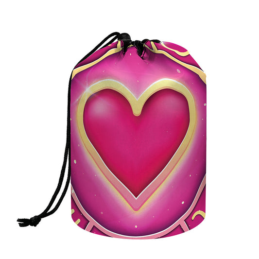 Pink Heart Zodiac Wheel Print Drawstring Makeup Bag