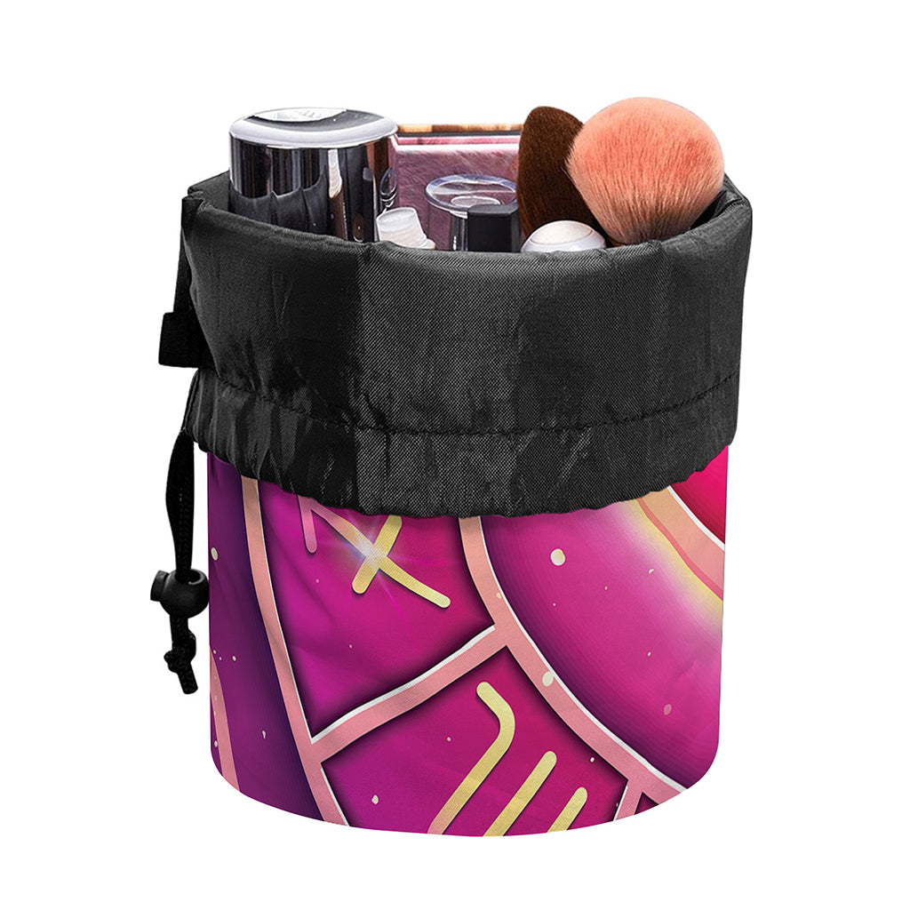 Pink Heart Zodiac Wheel Print Drawstring Makeup Bag