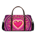 Pink Heart Zodiac Wheel Print Duffle Bag