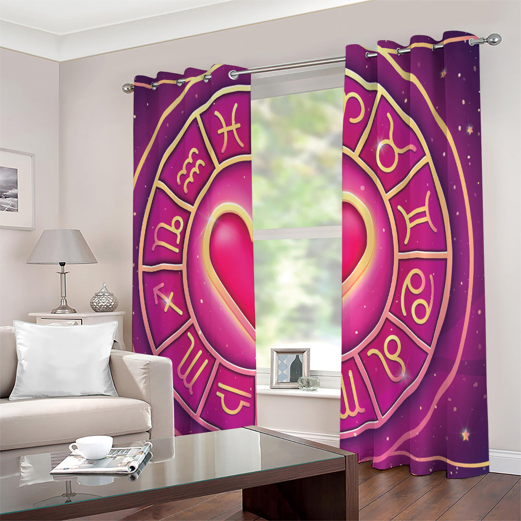 Pink Heart Zodiac Wheel Print Extra Wide Grommet Curtains