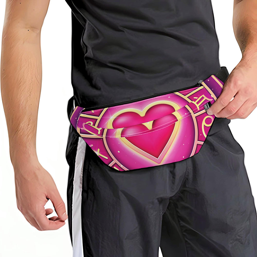 Pink Heart Zodiac Wheel Print Fanny Pack