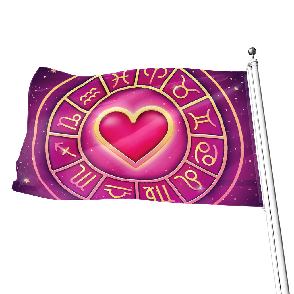 Pink Heart Zodiac Wheel Print Flag