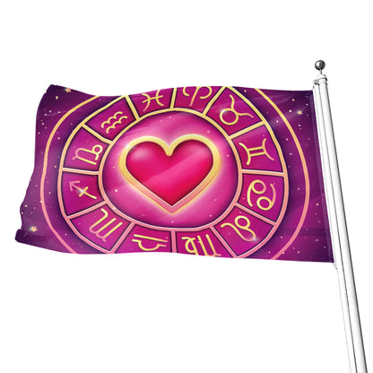 Pink Heart Zodiac Wheel Print Flag