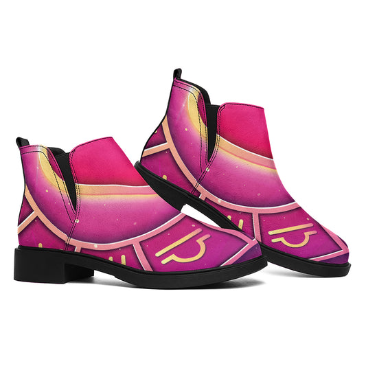 Pink Heart Zodiac Wheel Print Flat Ankle Boots