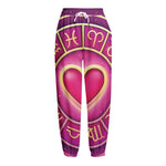 Pink Heart Zodiac Wheel Print Fleece Lined Knit Pants