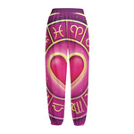 Pink Heart Zodiac Wheel Print Fleece Lined Knit Pants
