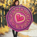Pink Heart Zodiac Wheel Print Foldable Umbrella