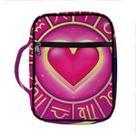 Pink Heart Zodiac Wheel Print Front Pocket Bible Bag