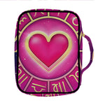 Pink Heart Zodiac Wheel Print Front Pocket Bible Bag