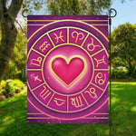 Pink Heart Zodiac Wheel Print Garden Flag