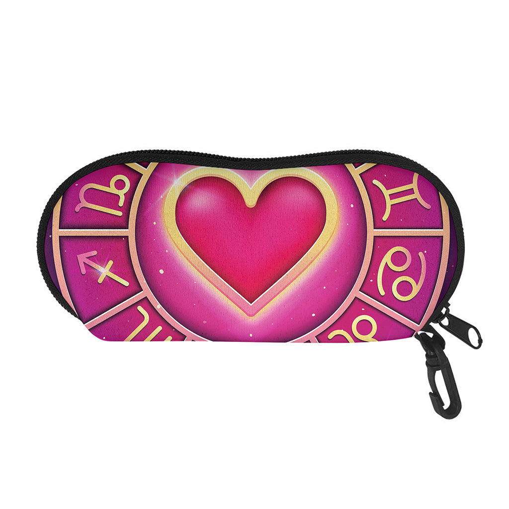 Pink Heart Zodiac Wheel Print Glasses Case