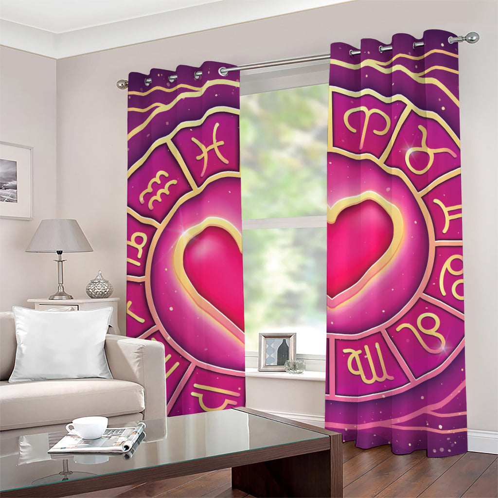 Pink Heart Zodiac Wheel Print Grommet Curtains