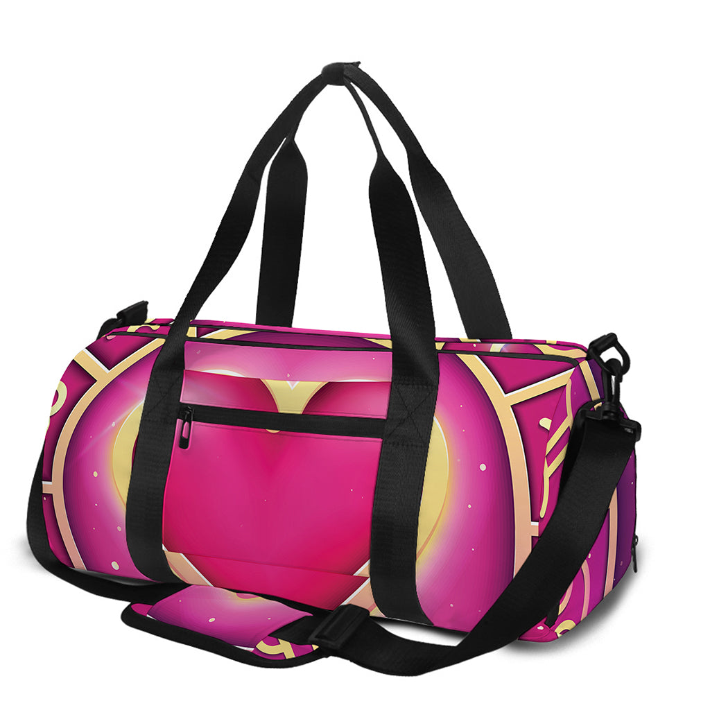 Pink Heart Zodiac Wheel Print Gym Bag