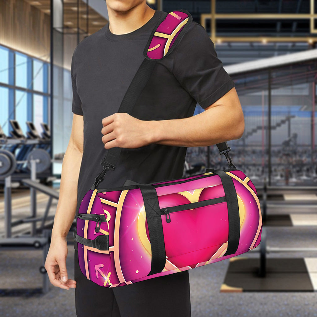 Pink Heart Zodiac Wheel Print Gym Bag