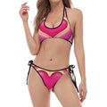 Pink Heart Zodiac Wheel Print Halter Scoop Tie Side Bikini