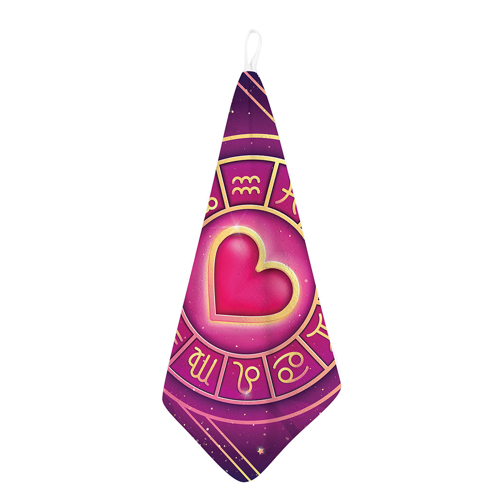 Pink Heart Zodiac Wheel Print Hand Towel