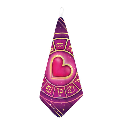 Pink Heart Zodiac Wheel Print Hand Towel