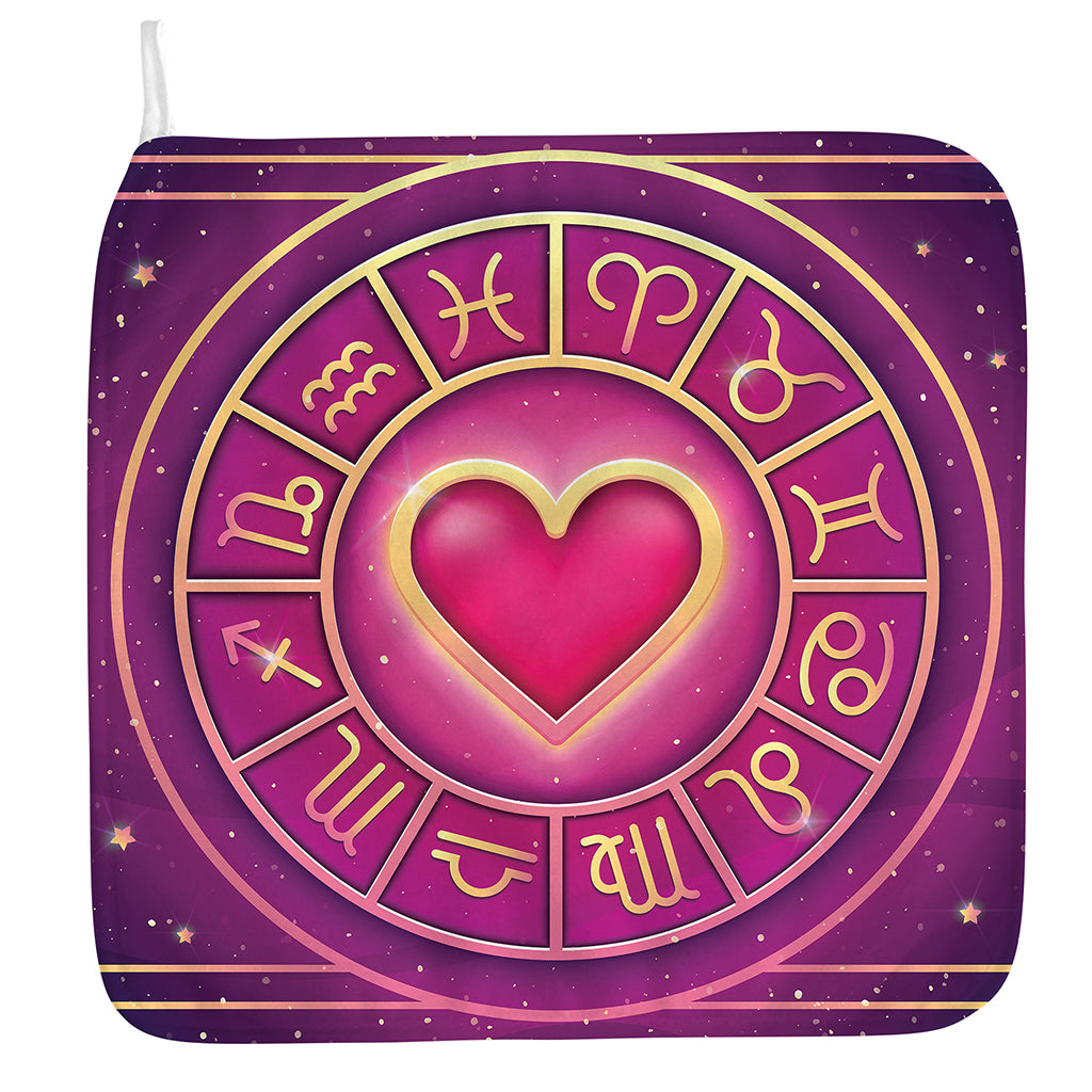 Pink Heart Zodiac Wheel Print Hand Towel