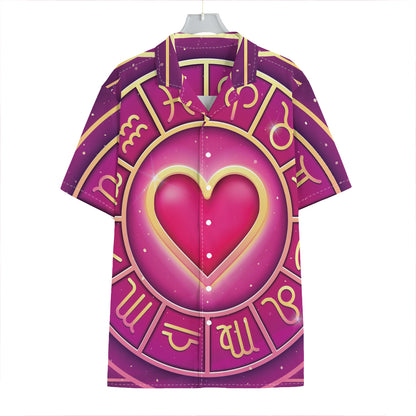 Pink Heart Zodiac Wheel Print Hawaiian Shirt