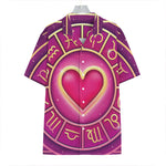 Pink Heart Zodiac Wheel Print Hawaiian Shirt