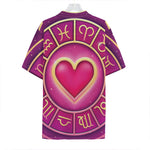 Pink Heart Zodiac Wheel Print Hawaiian Shirt