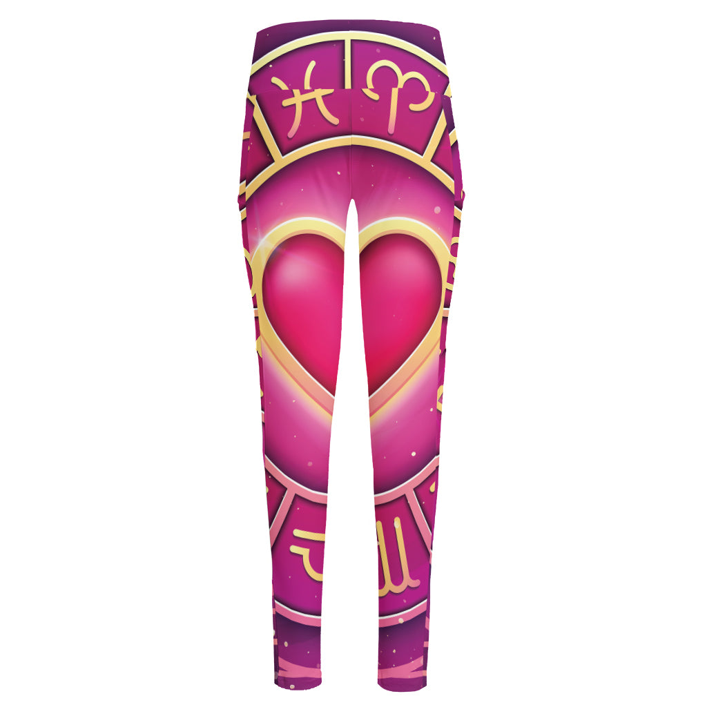 Pink Heart Zodiac Wheel Print High-Waisted Pocket Leggings