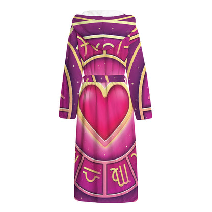 Pink Heart Zodiac Wheel Print Hooded Bathrobe