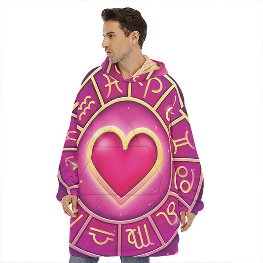 Pink Heart Zodiac Wheel Print Hoodie Blanket