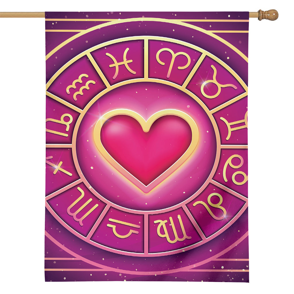 Pink Heart Zodiac Wheel Print House Flag