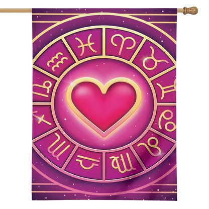 Pink Heart Zodiac Wheel Print House Flag