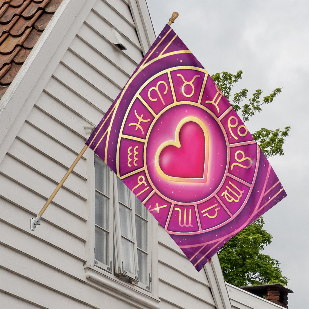 Pink Heart Zodiac Wheel Print House Flag