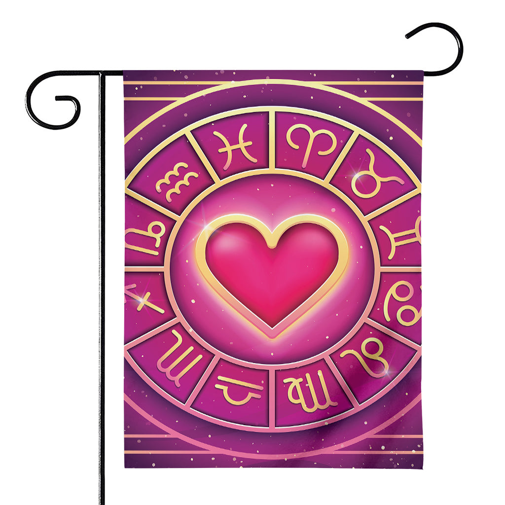 Pink Heart Zodiac Wheel Print House Flag