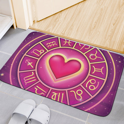 Pink Heart Zodiac Wheel Print Indoor Door Mat