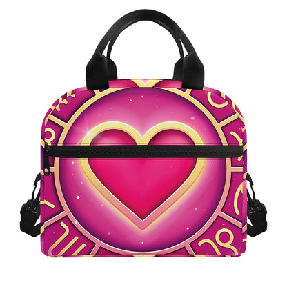 Pink Heart Zodiac Wheel Print Insulated Lunch Bag