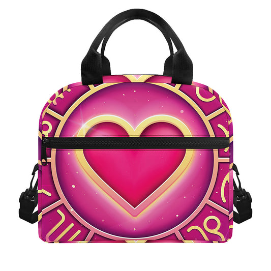 Pink Heart Zodiac Wheel Print Insulated Lunch Bag